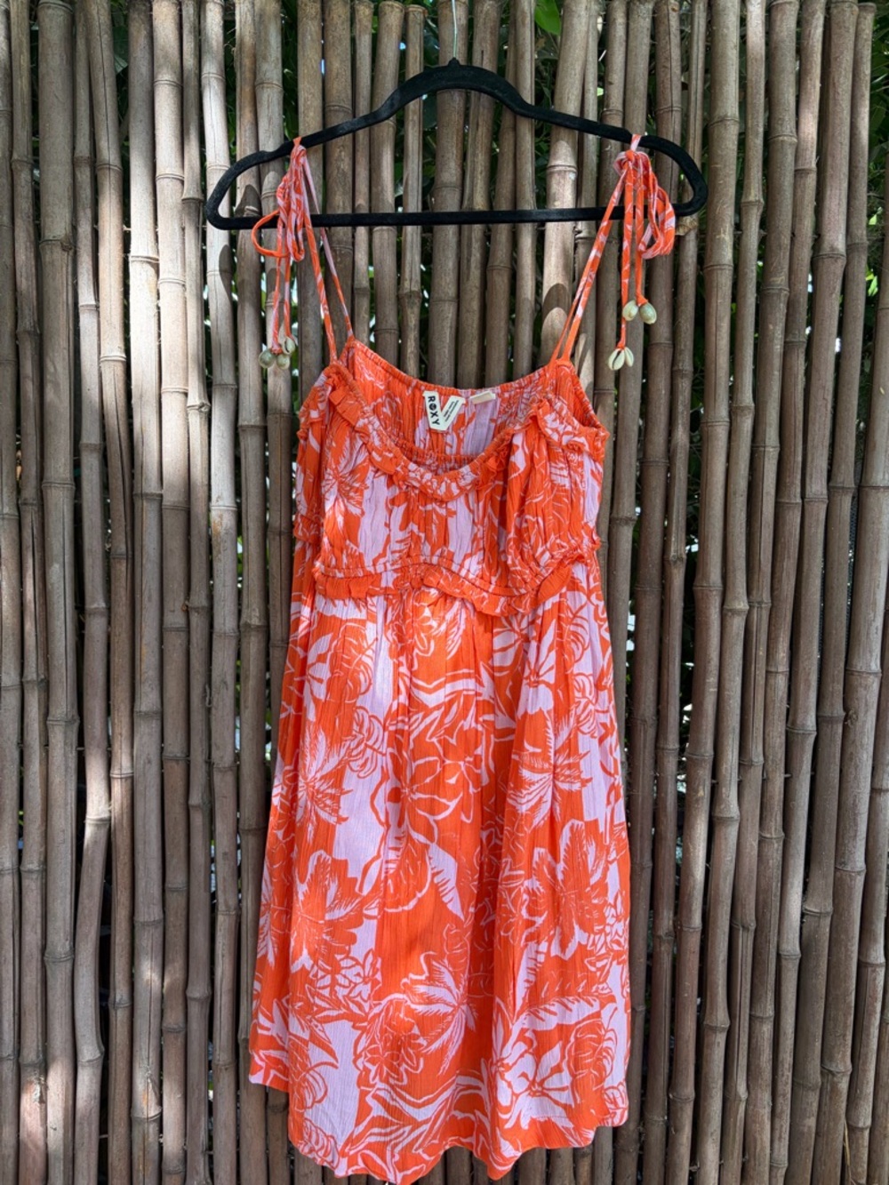 Orange & Light Pink Floral Tie-Shoulder Sundress
